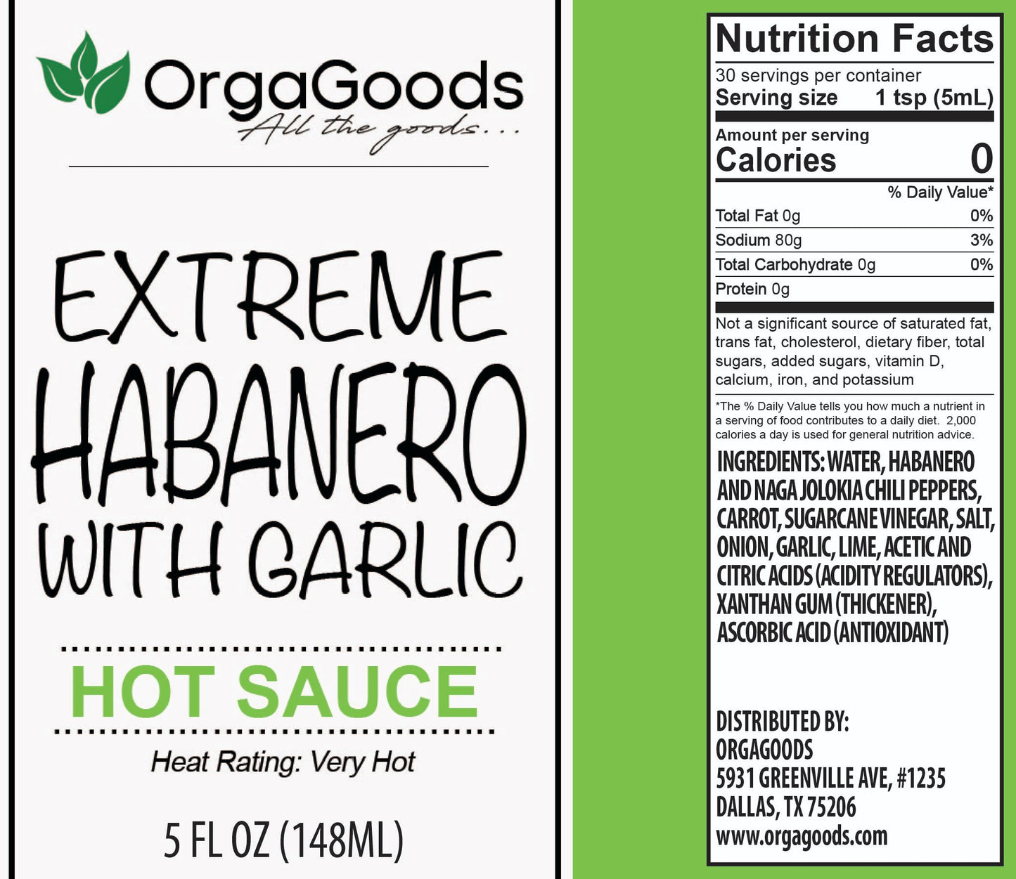 Orgagoods' Habanero Garlic Hot Sauce 5oz
