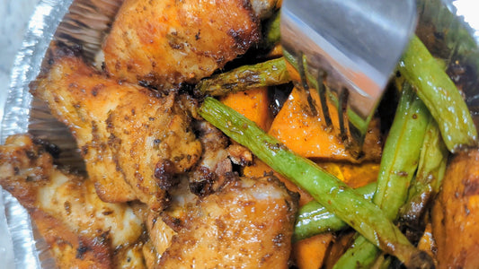 One-Tray Air Fryer Chicken Wings with Sweet Potatoes & Green Beans
